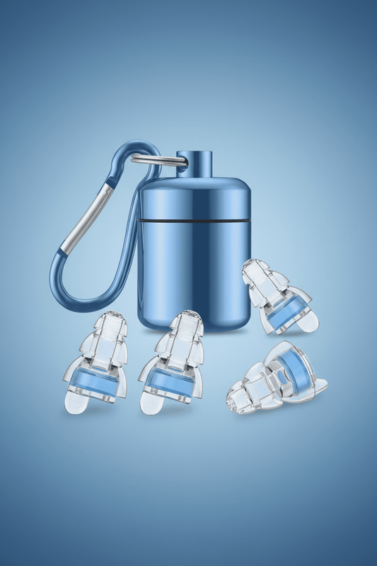 Studio earplugs for musicians in blue case